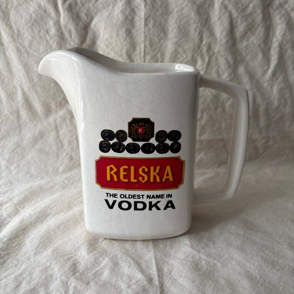 Relska Vintage Pitcher The Oldest Name in Vodka 1970's Barware Ceramic Decanter